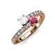 3 - Delise 5.00mm Round White Sapphire and Rhodolite Garnet with Side Diamonds Bypass Ring 