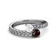 2 - Delise 5.00mm Round White Sapphire and Red Garnet with Side Diamonds Bypass Ring 