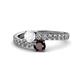 1 - Delise 5.00mm Round White Sapphire and Red Garnet with Side Diamonds Bypass Ring 