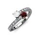 3 - Delise 5.00mm Round White Sapphire and Red Garnet with Side Diamonds Bypass Ring 
