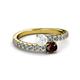 2 - Delise 5.00mm Round White Sapphire and Red Garnet with Side Diamonds Bypass Ring 