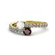 1 - Delise 5.00mm Round White Sapphire and Red Garnet with Side Diamonds Bypass Ring 