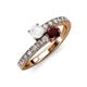 3 - Delise 5.00mm Round White Sapphire and Red Garnet with Side Diamonds Bypass Ring 
