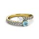 2 - Delise 5.00mm Round White Sapphire and Aquamarine with Side Diamonds Bypass Ring 