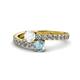 1 - Delise 5.00mm Round White Sapphire and Aquamarine with Side Diamonds Bypass Ring 