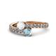 1 - Delise 5.00mm Round White Sapphire and Aquamarine with Side Diamonds Bypass Ring 
