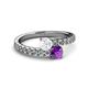 2 - Delise 5.00mm Round White Sapphire and Amethyst with Side Diamonds Bypass Ring 