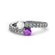 1 - Delise 5.00mm Round White Sapphire and Amethyst with Side Diamonds Bypass Ring 