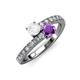 3 - Delise 5.00mm Round White Sapphire and Amethyst with Side Diamonds Bypass Ring 