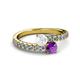 2 - Delise 5.00mm Round White Sapphire and Amethyst with Side Diamonds Bypass Ring 