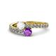 1 - Delise 5.00mm Round White Sapphire and Amethyst with Side Diamonds Bypass Ring 