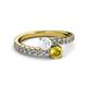 2 - Delise 5.00mm Round White and Yellow Sapphire with Side Diamonds Bypass Ring 