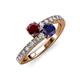 3 - Delise 5.00mm Round Ruby and Blue Sapphire with Side Diamonds Bypass Ring 