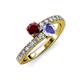 3 - Delise 5.00mm Round Ruby and Tanzanite with Side Diamonds Bypass Ring 