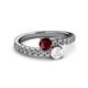 2 - Delise 5.00mm Round Ruby and White Sapphire with Side Diamonds Bypass Ring 