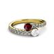 2 - Delise 5.00mm Round Ruby and White Sapphire with Side Diamonds Bypass Ring 