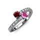 3 - Delise 5.00mm Round Ruby and Pink Sapphire with Side Diamonds Bypass Ring 
