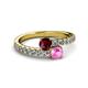 2 - Delise 5.00mm Round Ruby and Pink Sapphire with Side Diamonds Bypass Ring 