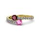 1 - Delise 5.00mm Round Ruby and Pink Sapphire with Side Diamonds Bypass Ring 