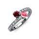 3 - Delise 5.00mm Round Ruby and Pink Tourmaline with Side Diamonds Bypass Ring 