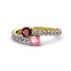 1 - Delise 5.00mm Round Ruby and Pink Tourmaline with Side Diamonds Bypass Ring 