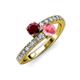 3 - Delise 5.00mm Round Ruby and Pink Tourmaline with Side Diamonds Bypass Ring 