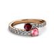 2 - Delise 5.00mm Round Ruby and Pink Tourmaline with Side Diamonds Bypass Ring 