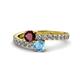 1 - Delise 5.00mm Round Ruby and Blue Topaz with Side Diamonds Bypass Ring 
