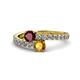 1 - Delise 5.00mm Round Ruby and Citrine with Side Diamonds Bypass Ring 