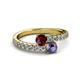 2 - Delise 5.00mm Round Ruby and Iolite with Side Diamonds Bypass Ring 