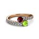 2 - Delise 5.00mm Round Ruby and Peridot with Side Diamonds Bypass Ring 