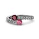 1 - Delise 5.00mm Round Ruby and Rhodolite Garnet with Side Diamonds Bypass Ring 