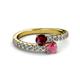 2 - Delise 5.00mm Round Ruby and Rhodolite Garnet with Side Diamonds Bypass Ring 