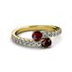 2 - Delise 5.00mm Round Ruby and Red Garnet with Side Diamonds Bypass Ring 