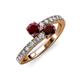 3 - Delise 5.00mm Round Ruby and Red Garnet with Side Diamonds Bypass Ring 