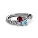 2 - Delise 5.00mm Round Ruby and Aquamarine with Side Diamonds Bypass Ring 