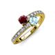 3 - Delise 5.00mm Round Ruby and Aquamarine with Side Diamonds Bypass Ring 