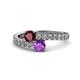 1 - Delise 5.00mm Round Ruby and Amethyst with Side Diamonds Bypass Ring 