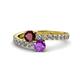 1 - Delise 5.00mm Round Ruby and Amethyst with Side Diamonds Bypass Ring 