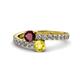 1 - Delise 5.00mm Round Ruby and Yellow Sapphire with Side Diamonds Bypass Ring 