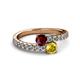 2 - Delise 5.00mm Round Ruby and Yellow Sapphire with Side Diamonds Bypass Ring 