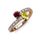 3 - Delise 5.00mm Round Ruby and Yellow Sapphire with Side Diamonds Bypass Ring 