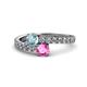 1 - Delise 5.00mm Round Aquamarine and Pink Sapphire with Side Diamonds Bypass Ring 