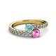 2 - Delise 5.00mm Round Aquamarine and Pink Sapphire with Side Diamonds Bypass Ring 