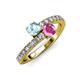 3 - Delise 5.00mm Round Aquamarine and Pink Sapphire with Side Diamonds Bypass Ring 