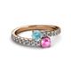 2 - Delise 5.00mm Round Aquamarine and Pink Sapphire with Side Diamonds Bypass Ring 