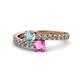 1 - Delise 5.00mm Round Aquamarine and Pink Sapphire with Side Diamonds Bypass Ring 