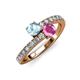 3 - Delise 5.00mm Round Aquamarine and Pink Sapphire with Side Diamonds Bypass Ring 