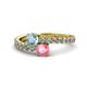 1 - Delise 5.00mm Round Aquamarine and Pink Tourmaline with Side Diamonds Bypass Ring 
