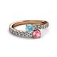 2 - Delise 5.00mm Round Aquamarine and Pink Tourmaline with Side Diamonds Bypass Ring 